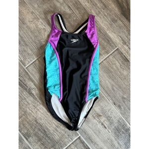 Speedo Swimsuit One Piece Athletic Training Purple Teal Black Size S‎